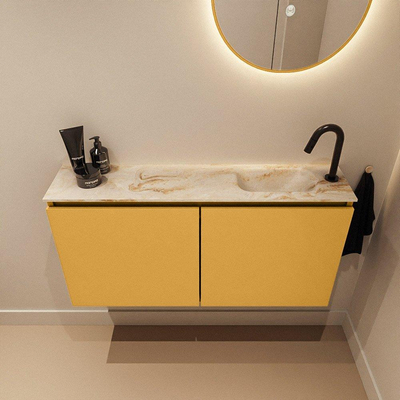 MONDIAZ TURE-DLUX Meuble toilette - 100cm - Ocher - EDEN - vasque Frappe - position droite - 1 trou de robinet