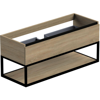 Thebalux meuble bas type1 120cm 1x tiroir sans poignée 1x liste de préhension alu noir mat avec cadre noir mat et 1x incrustation 1x découpe pour lavabo Cube Quadro et Soft incl set de siphon blanc