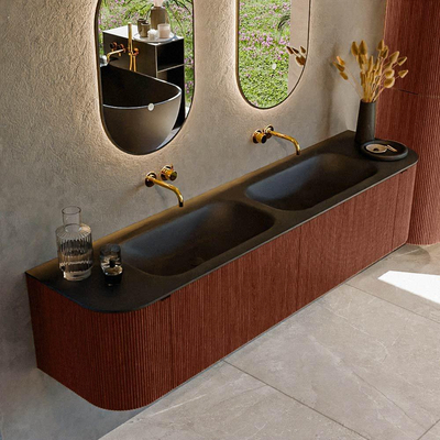 Mondiaz KURVE Badkamermeubelset - 190x46x40cm - 2 lade - 2 deuren - wastafel solid surface - dubbel - zonder kraangat - Ruby