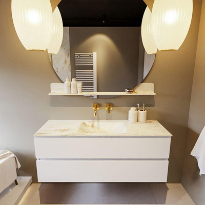 MONDIAZ VICA-DLUX Ensemble meuble de salle de bains - 130cm - sous-meuble talc - 2 tiroirs - lavabo encastré cloud central - sans trous de robinet - version haute 60cm - frape