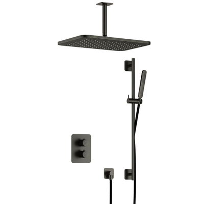 Hotbath Gal IBS40A Doucheset - inbouw - 27cm rechthoekige hoofddouche - plafondarm 15cm - staafhanddouche - met glijstang - gunmetal geborsteld PVD