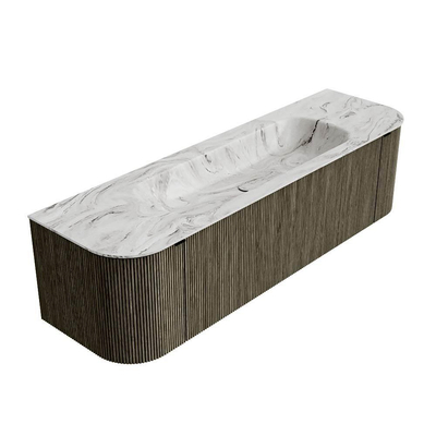 Mondiaz KURVE-DLUX Badkamermeubelset - 160x46x40cm - 1 lade - 2 deuren - wastafel solid surface - midden - 1 kraangat - Shadow