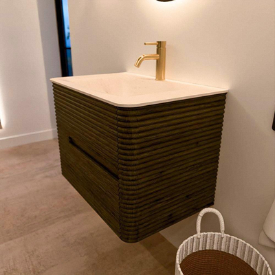 Mondiaz CIRO-DLUX Badkamermeubelset - 70x45x50cm - Solid surface wastafel Meli - 1 wasbak Midden - 1 kraangat - 2 lades - Shadow