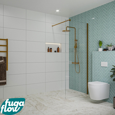 FugaFlow Eccelente Vetro inloopdouche badkamer - 80x200cm - helder glas - wandarm - geborsteld koper
