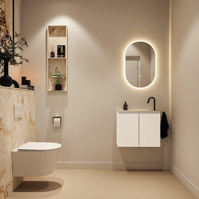 MONDIAZ TURE-DLUX Meuble toilette - 60cm - Talc - EDEN - vasque Frappe - position droite - 1 trou de robinet