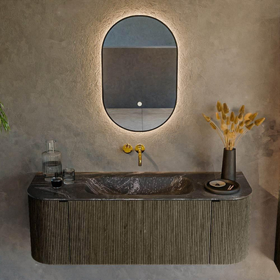 Mondiaz KURVE-DLUX Ensemble de meubles de salle de bains - 130x46x40cm - 1 tiroir - 2 portes - lavabo solid surface - central - sans trou de robinet - Shadow