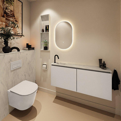 MONDIAZ TURE-DLUX meuble WC 120 cm Linen. EDEN vasque Opalo position à gauche. Avec 1 trou de robinet.