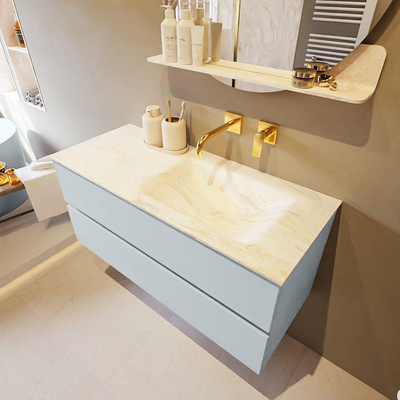 Mondiaz VICA-DLUX ensemble de meuble de salle de bain - 110cm - meuble sous-vasque argile - 2 tiroirs - lavabo encastré nuage droite - sans trous de robinet - version haute 60cm - ostra