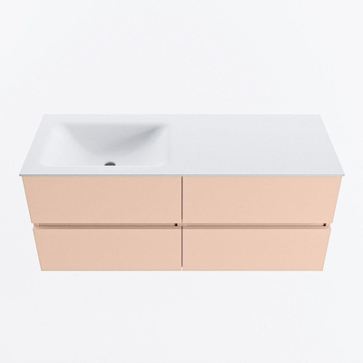 MONDIAZ VICA Ensemble meuble de salle de bains - 120cm - meuble bas rosee - 4 tiroirs - lavabo cloud gauche - sans trous de robinet - version haute 60cm - talc
