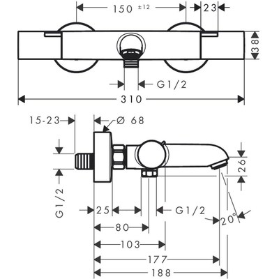 Hansgrohe Ecostat Fine Badmengkraan (opbouw)