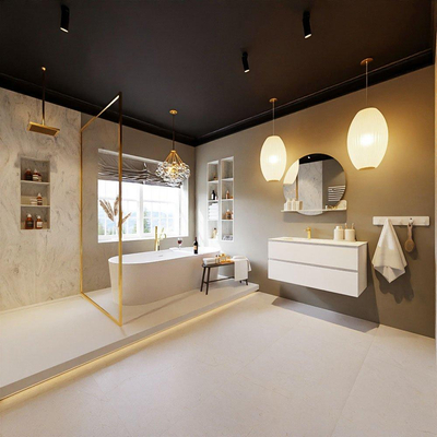 MONDIAZ VICA-DLUX Ensemble meuble de salle de bains - 100cm - meuble bas talc - 2 tiroirs - vasque encastrée cloud gauche - 1 trou de robinet - version haute 60cm - opalo