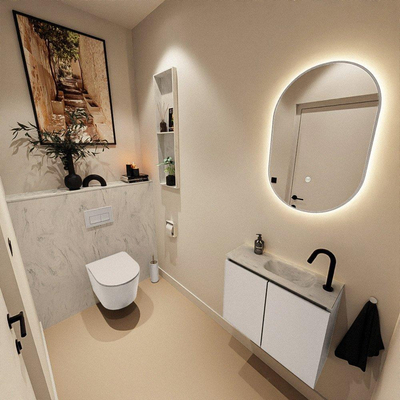 MONDIAZ TURE-DLUX Meuble de toilettes 60cm Linen. EDEN vasque Opalo position droite. Avec 1 trou de robinet.