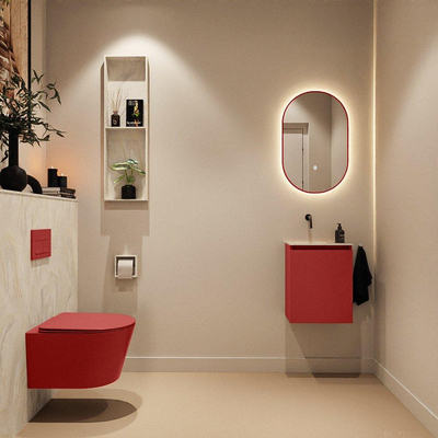 MONDIAZ TURE-DLUX Meuble toilette - 40cm - Fire - EDEN - vasque Ostra - position gauche - sans trou de robinet