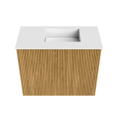 Mondiaz JOYA 50cm meuble de toilette - couleur Chêne - Vasque FAYE position Droite Sans trou de robinet couleur Talc