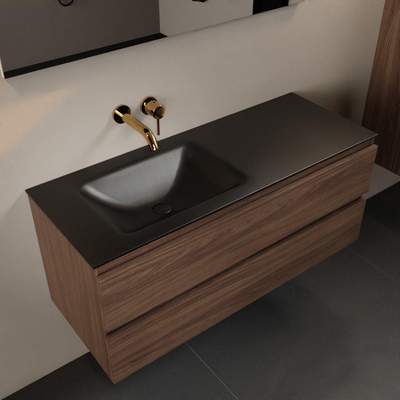 Mondiaz AIVY Ensemble de meuble - 120x45x50cm - 0 trous de robinet - 1 vasque Urban Solid surface - Gauche - 2 tiroirs - avec miroir - Melamine Mocha