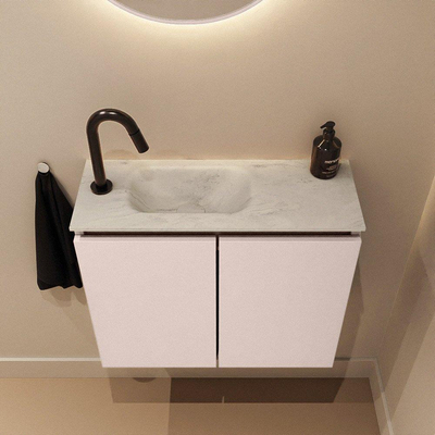 MONDIAZ TURE-DLUX Meuble toilette - 60cm - Rosee - EDEN - vasque Opalo - position gauche - 1 trou de robinet