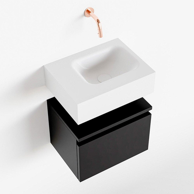 MONDIAZ ANDOR Meuble WC - 40x30x30cm - 0 trous de robinet - 1 tiroirs - urban mat - vasque à droite - Solid surface - Blanc