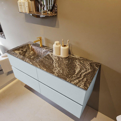 Mondiaz VICA-DLUX ensemble de meuble de salle de bain - 120cm - meuble sous-vasque argile - 4 tiroirs - lavabo encastré nuage gauche - 1 trou de robinet - version haute 60cm - lave