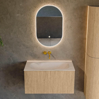MONDIAZ KURVE-DLUX 80cm badmeubel kleur Oak met 1 lade en 0 deuren. Wastafel BIG SMALL Midden zonder kraangat Meli.