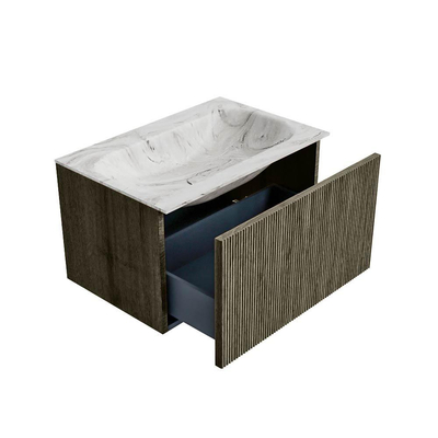 Mondiaz KURVE-DLUX Badkamermeubelset - 70x46x40cm - 1 lade - wastafel solid surface - midden - 1 kraangat - Shadow
