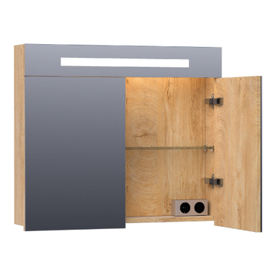 Saniclass 2.0 Armoire de toilette 80x70x15cm éclairage intégré rectangulaire 2 portes pivotantes MFC Nomad