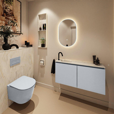 MONDIAZ TURE-DLUX Meuble toilette - 100cm - Clay - EDEN - vasque Ostra - position gauche - 1 trou de robinet