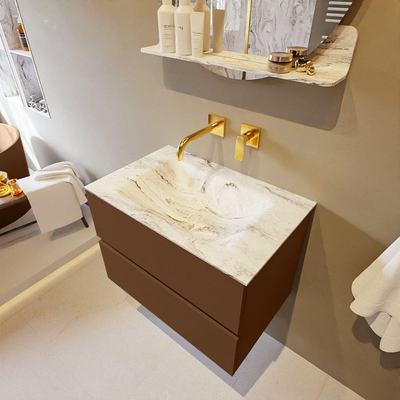 Mondiaz VICA-DLUX Ensemble de meuble de salle de bain - 70cm - meuble sous-vasque reposant - 2 tiroirs - lavabo encastrée cloud milieu - sans trous de robinet - version haute de 60cm - glace