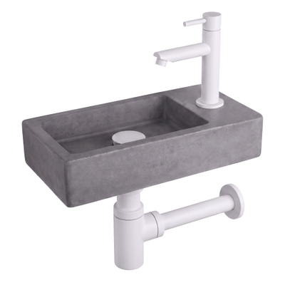 Fortifura Fuente fonteinset – rechthoekig – 40x22x8 cm – beton grijs – mat witte kraan