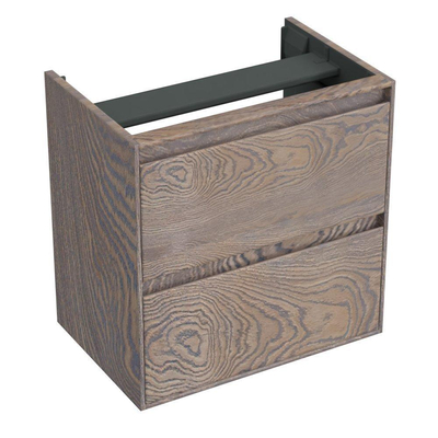 Forzalaqua Reno 2.0 meuble sous-lavabo 59.5x39.5x60cm avec 2 tiroirs sans poignées à fermeture progressive Chêne massif Silver Grey