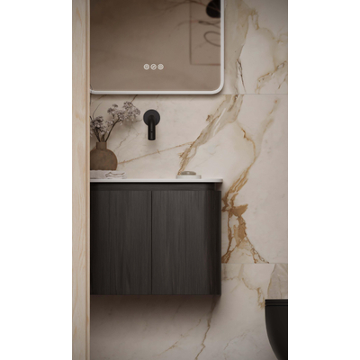 Thebalux Epoch Toiletmeubel - 36x35x41cm - ronding rechts - hoek links - 1 deur - Corian wastafel - zonder kraangat - Chocolate