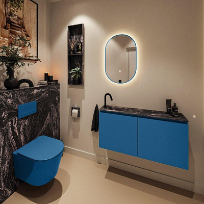 MONDIAZ TURE-DLUX Meuble WC 100 cm Jeans. EDEN lavabo Lava position gauche. Avec 1 trou de robinet.