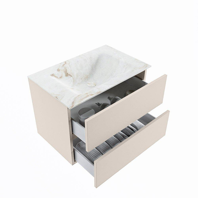 Mondiaz VICA-DLUX Ensemble de meuble de salle de bain - 70cm - meuble sous-vasque lin - 2 tiroirs - lavabo encastrée nuage milieu - 1 trou de robinet - version haute de 60cm - frape