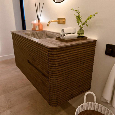 Mondiaz CIRO-DLUX Ensemble de meuble de salle de bains - 110x45x50cm - Plan-vasque solid surface Sombra - 1 vasque au milieu - sans trous de robinet - 2 tiroirs - Dusk