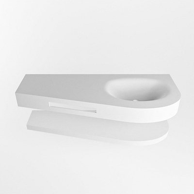 MONDIAZ RIVA Ensemble de meuble salle de bain - 120x50x5.8cm - 0 tiroirs - Talc mat - 0 trous de robinet - lavabo à droite - solid surface talc