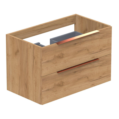 Thebalux Type onderbouwkast 80x45x50cm opbouwgreep koper 2 softclose lades standaard greep MDF/spaanderplaat hoogglans wit