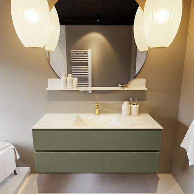 Mondiaz VICA-DLUX Ensemble de meuble de salle de bain - 130cm - meuble sous-vasque armée - 2 tiroirs - lavabo encastré nuage milieu - 1 trou de robinet - version haute de 60cm - opalo