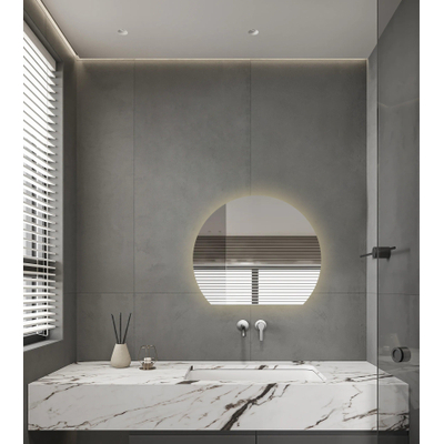 Saniclass Aura Miroir de salle de bains - 60x51.2cm - semi-rond - horizontal / vertical - éclairage LED indirect - miroir chauffant - Infrarouge