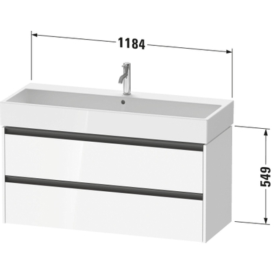 Duravit Ketho 2 wastafelonderbouwkast met 2 laden voor enkele wastafel 118.4x46x54.9cm met grepen antraciet donker noten mat