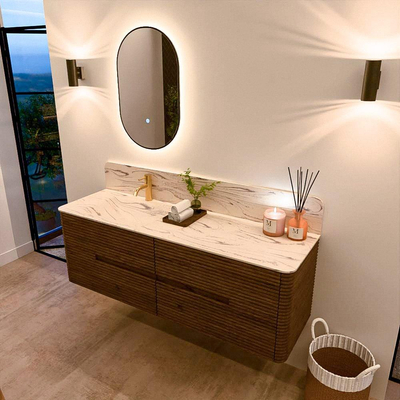 Mondiaz CIRO-DLUX Ensemble de meubles de salle de bains - 150x45x50cm - Plan-vasque solid surface Nata - 1 lavabo à gauche - 1 trou de robinet - 4 tiroirs - Dusk