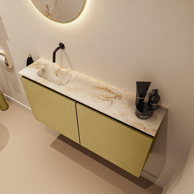 MONDIAZ TURE-DLUX Meuble de toilettes 100cm Oro. EDEN lavabo Frappe position gauche. Sans trou de robinet.