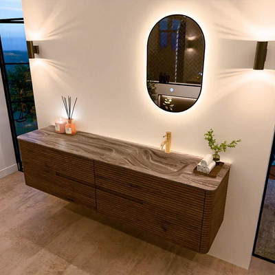Mondiaz CIRO-DLUX Badkamermeubelset - 190x45x50cm - Solid surface wastafel Sombra - 1 wasbak Rechts - 1 kraangat - 4 lades - Dusk