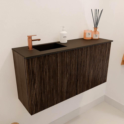 Mondiaz JOYA 80cm toiletmeubel - kleur Walnut - Wastafel FAYE positie Links 1 kraangat kleur Urban.