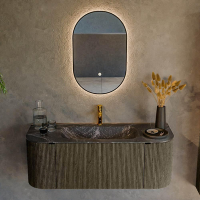 Mondiaz KURVE-DLUX Badkamermeubelset - 120x46x40cm - 1 lade - 2 deuren - wastafel solid surface - midden - 1 kraangat - Shadow