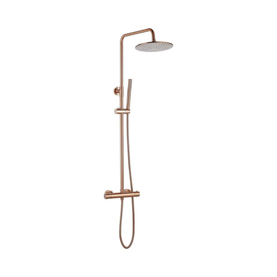 Fortifura Calvi Regendoucheset - thermostatisch - 30cm - hoofddouche - metalen slang - staaf handdouche - PVD - geborsteld koper