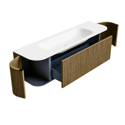 Mondiaz KURVE Badkamermeubelset - 160x46x40cm - 1 lade - 2 deuren - wastafel solid surface - midden - zonder kraangat - Dusk