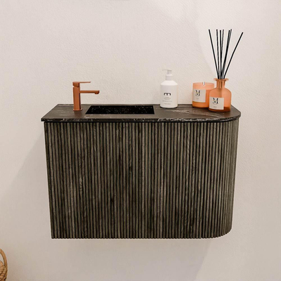 Mondiaz JOYA-DLUX 61.6cm toiletmeubel - ronding rechts kleur Shadow - Wastafel FAYE positie Links 1 kraangat kleur Lava.