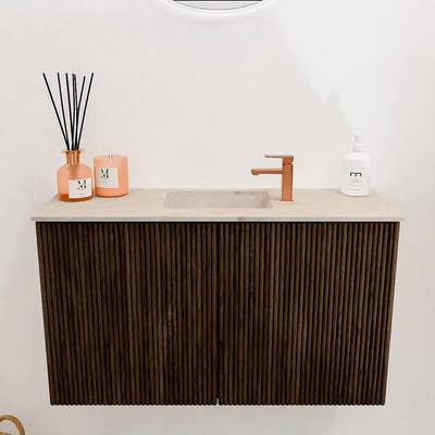 Mondiaz JOYA-DLUX 70cm toiletmeubel - kleur Walnut - Wastafel FAYE positie Midden 1 kraangat kleur Frappe.