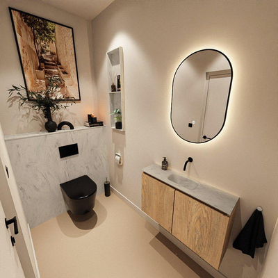MONDIAZ TURE-DLUX 80cm toiletmeubel Washed Oak. EDEN wastafel Opalo positie midden. Zonder kraangat.