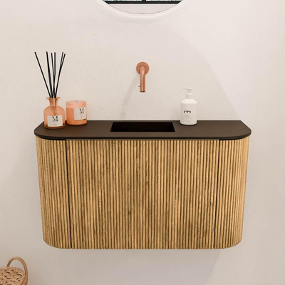 Mondiaz JOYA 73.2cm toiletmeubel - ronding links en rechts kleur Oak - Wastafel FAYE positie Midden Zonder kraangat kleur Urban.