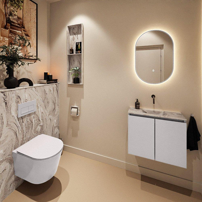 MONDIAZ TURE-DLUX Meuble toilette - 60cm - Cale - EDEN - vasque Glace - position centrale - sans trou de robinet